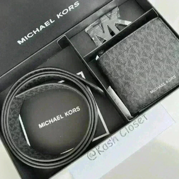 Michael Kors Mens Belt & Wallet Gift Set MK Signature Black - Picture 1 of 10